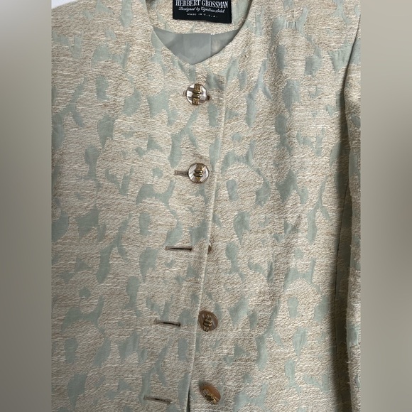 Vintage Green And Cream Women’s Blazer, 80s style suit, classy suit jacket - Picture 2 of 8